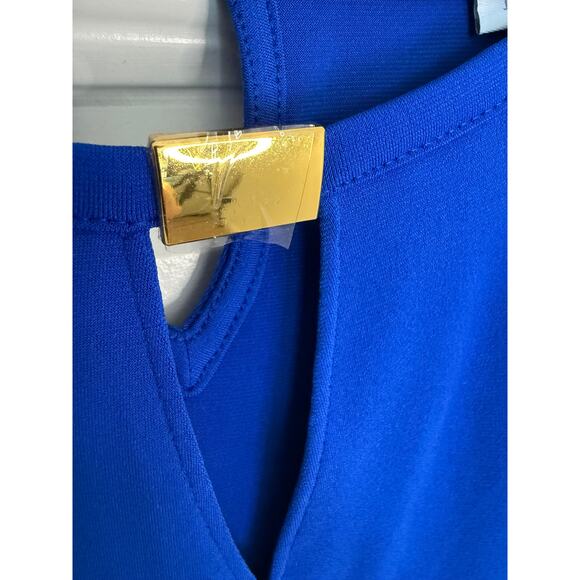 Liz Claiborne Royal Blue Flutter Sleeve Blouse Women’s XL Keyhole Gold Bar - Picture 3 of 6